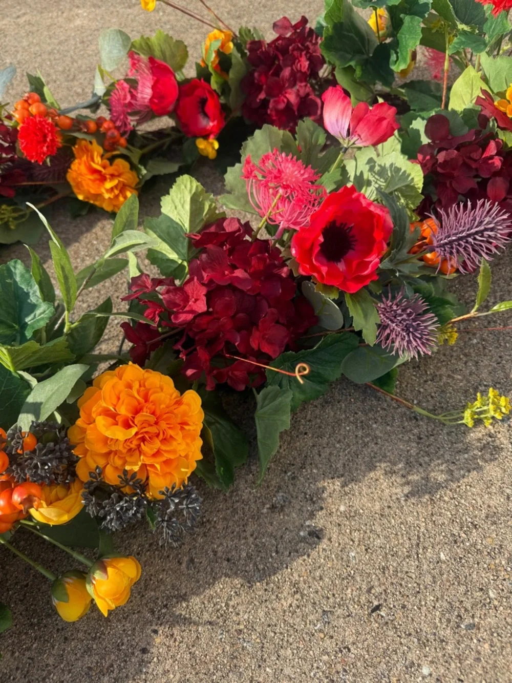 Frontgate Floral Garland - Vibrant Red, Orange, Yellow - NWT